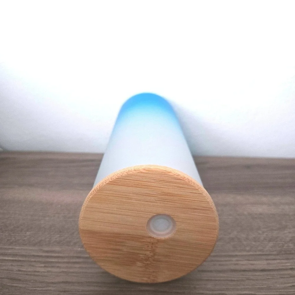 Teal Blue Ombre Frosted Glass Sublimation Tumbler Bamboo Lid 25oz Skinny DIY‎